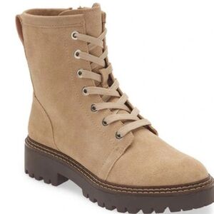 Nordstrom MOONIE WATER RESISTANT LEATHER COMBAT BOOT IN BEIGE SAND